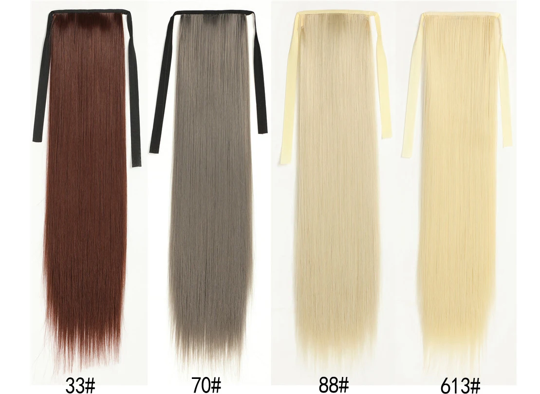 Ombre Long  24" Straight Synthetic Ponytail Hair Extensions Wrap On Clip-in Pony Tails Natural Hair Heat Resistant Hair Pieces