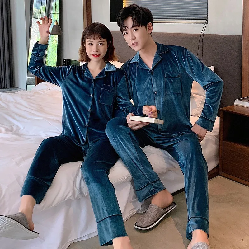 

Winter Couple Pajamas set Korean cardigan gold velvet long sleeve Sleepwear for Woman Man Autumn Winter Top And Pants Homewear