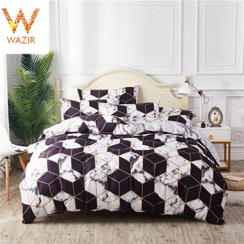 

Wazir Geometric Cotton Euro Bedding Set Black Blue Nordic Simple Bed Set Queen King Size Duvet Cover Pillowcase 3PCS Bedclothes