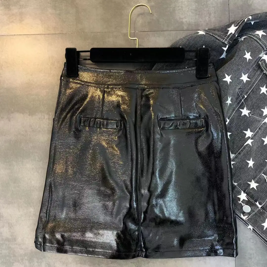 autumn new bright PU bag hip skirt women
