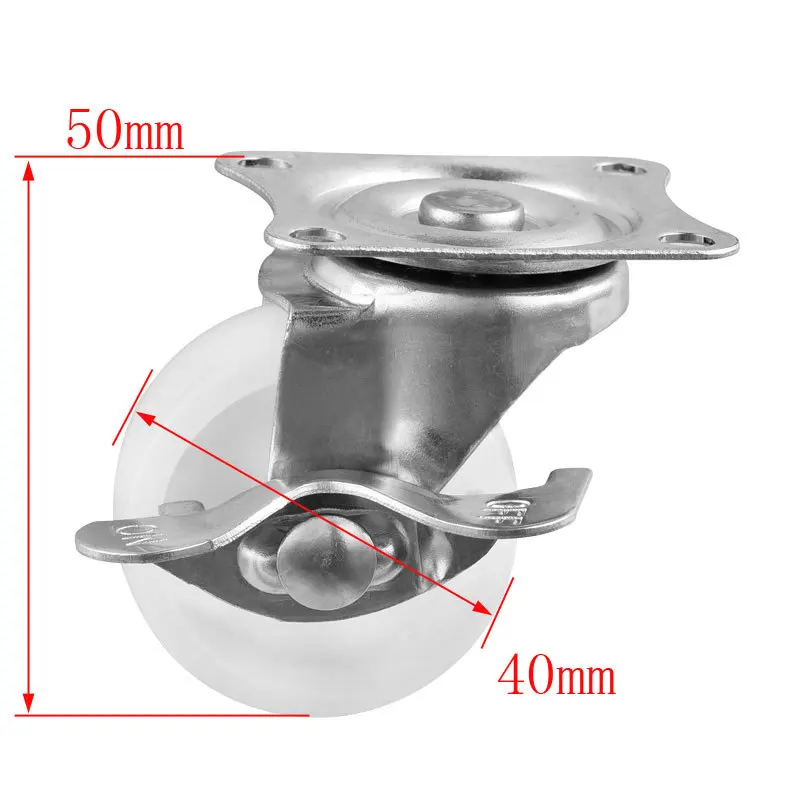 Перекрестная граница 1,5 дюймов универсальное колесо с тормозом диаметром 4 см белый ПП плоский край тормоза круглая высота 5 см мебель Whe