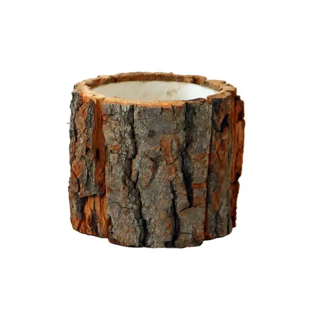 Vintage Kerek Asztal Dekoráció Növényi Edény Stílusú Fa Asztali Virágcserepek Hamis Kéreg Zamatos Növények Tartály