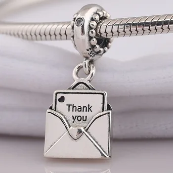 

New 925 Sterling Silver Thank You Envelope Dangle Charms Fit Original Pan Bracelet For Woman DIY Jewelry Pendant Beads