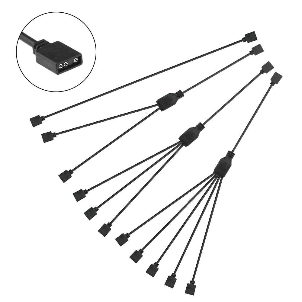 3 Pin RGB Connector 1 To 1 2 3 4 5 6 8 10 3Pin Wire Splitter Extension Cable For Computer Fan Motherboard RGB LED Light