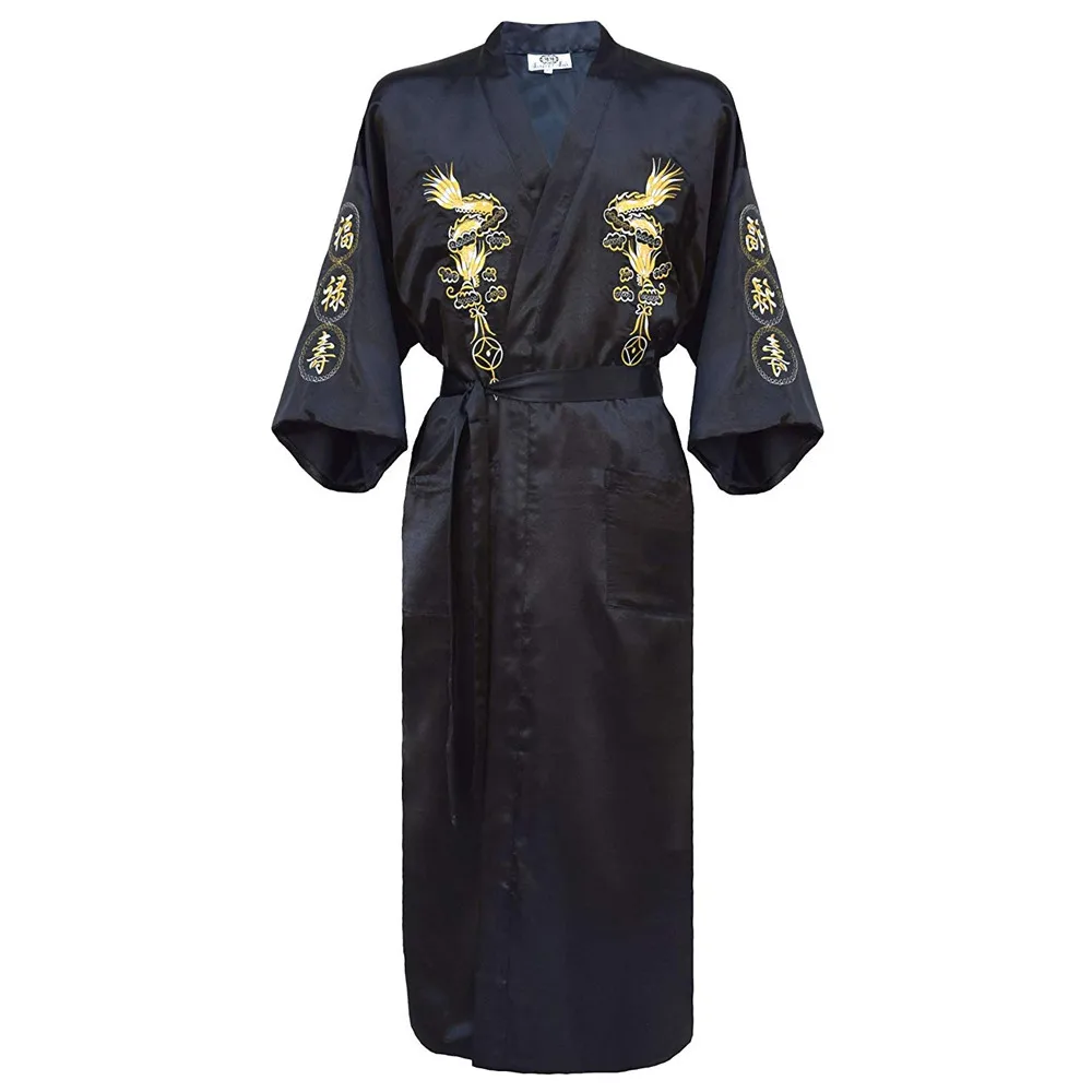 Кимоно купальный халат Домашняя одежда плюс размер 3XL китайская мужская вышивка платье с драконами традиционная Мужская одежда для сна женское нижнее белье