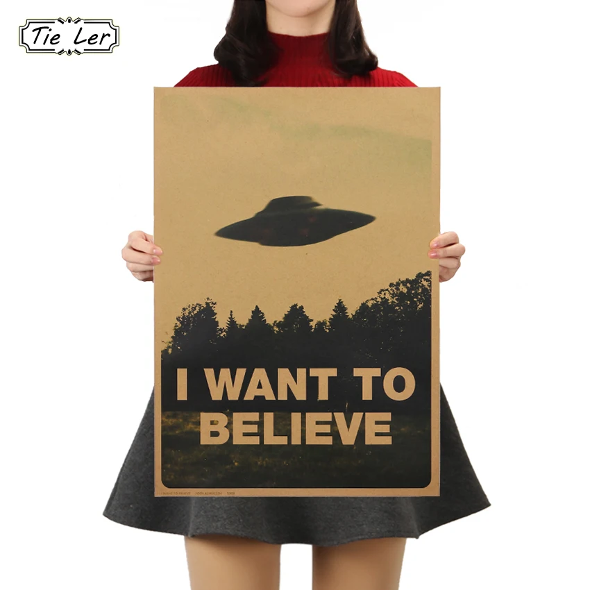 TIE LER Vintage Classic Movie The Poster I Want To Believe Poster Bar Home Decor Kraft Paper Painting Wall Sticker 51.5X36cm