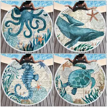 

Summer Element Microfiber Beach Towel HOT Sea Horse Turtle Whale Octopus Pattern Large Beach Towel Shawl Blanket