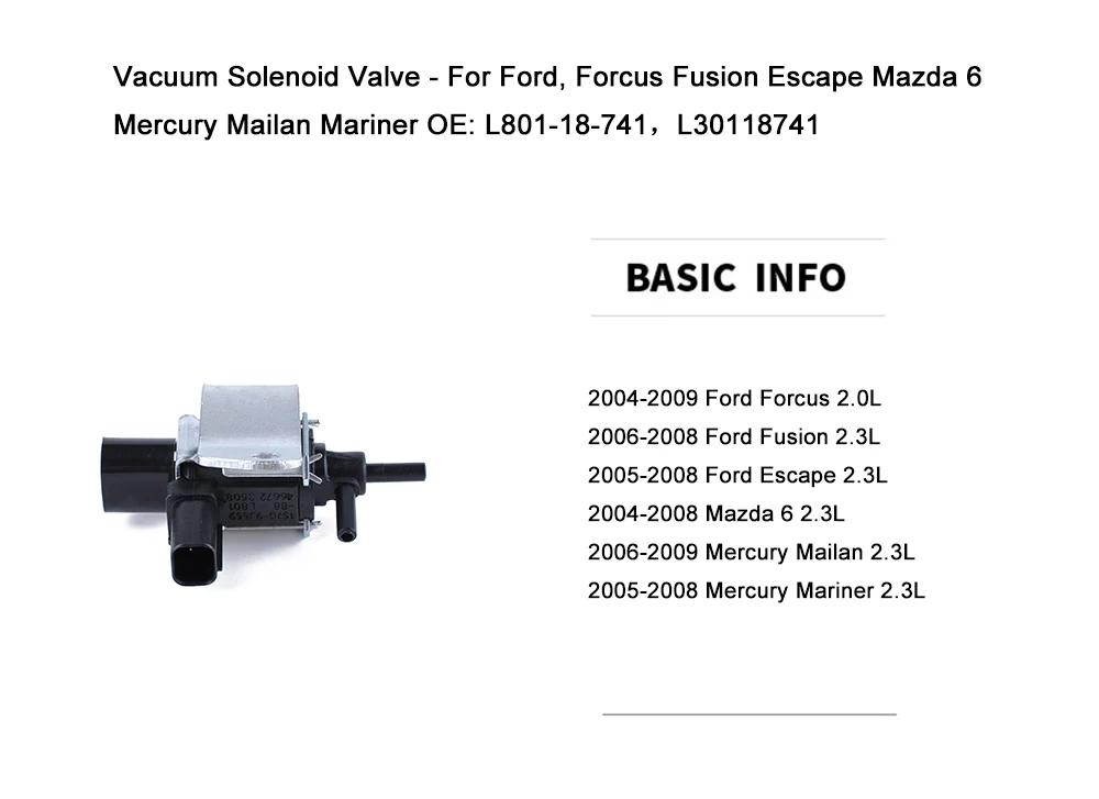 Вакуумный электромагнитный клапан-для Форд, форкус Fusion Escape Mazda 6 Mercury Mailan Mariner OE: L801-18-741, L30118741