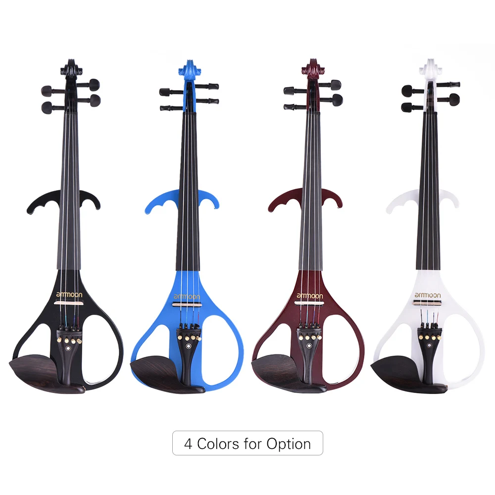 ammoon VE-209 Full Size 4/4 Solid Wood Silent Electric Violin Fiddle Maple Ebony Fingerboard Tailpiece with Bow Hard Case Tuner