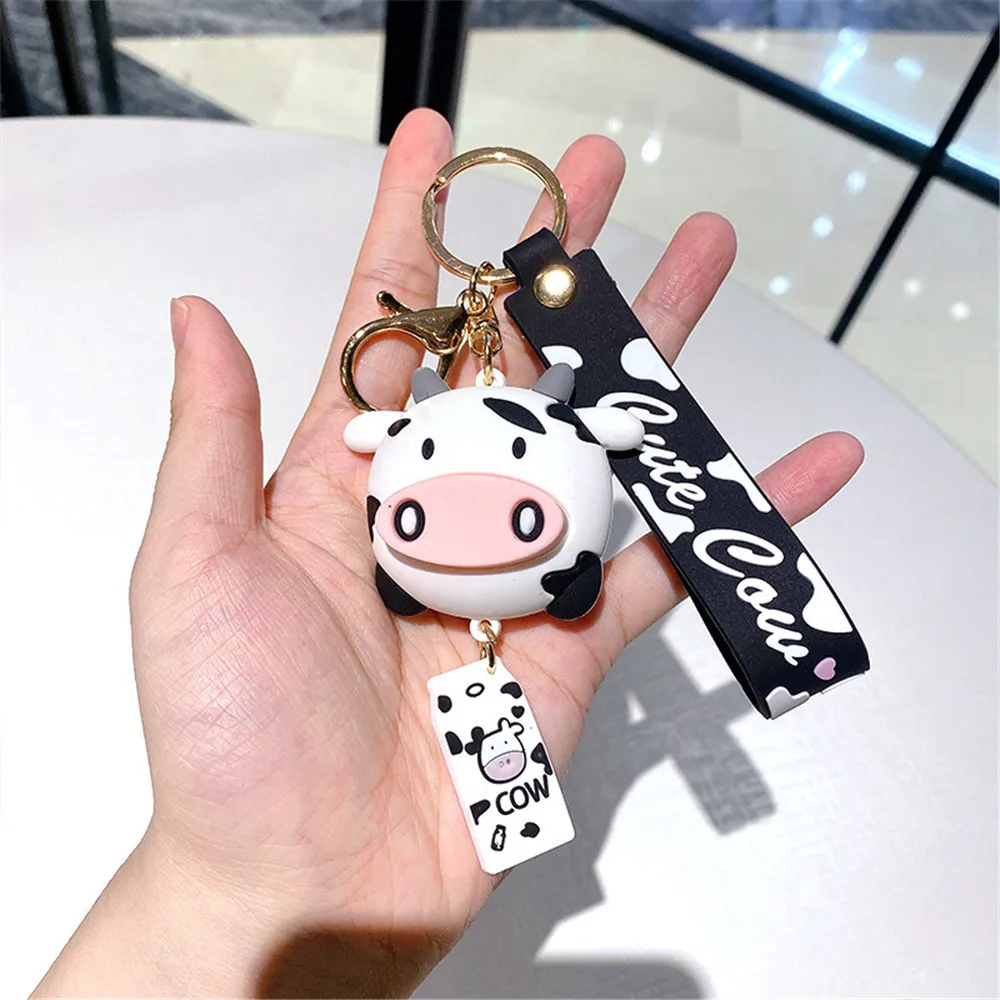 Creative Silicone Animal Cow Keychains Schoolbag Handbag Pendant Car Key Chain Personality Cute Keychain Accessories Men Women