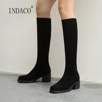 

2020 Thigh High Boots For Winter Black Flock Knee High Boots For Women Platform High Heels Long Boots Warm