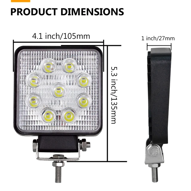 Willpower 2X 10X 4 inch 27w Square Flood Spot Beam led Work Light CE RoHS  offroad truck tractor LED car lights Fog Lamp 12v 24v