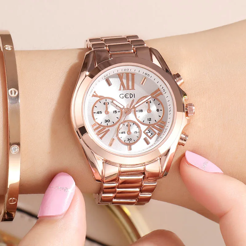 Rosegold Relogio Feminino GEDI роскошные розовые женские золотые часы модный браслет женские наручные часы повседневные кварцевые часы Reloj Mujer подарок для девочки - Цвет: Rosegold