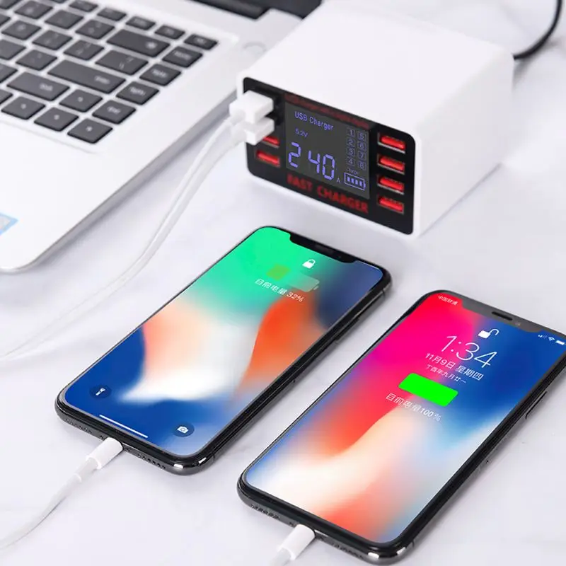 OOTDTY 5V 2.4A 8 портов USB зарядное устройство светодиодный индикатор Тока зарядная док-станция адаптер W91A