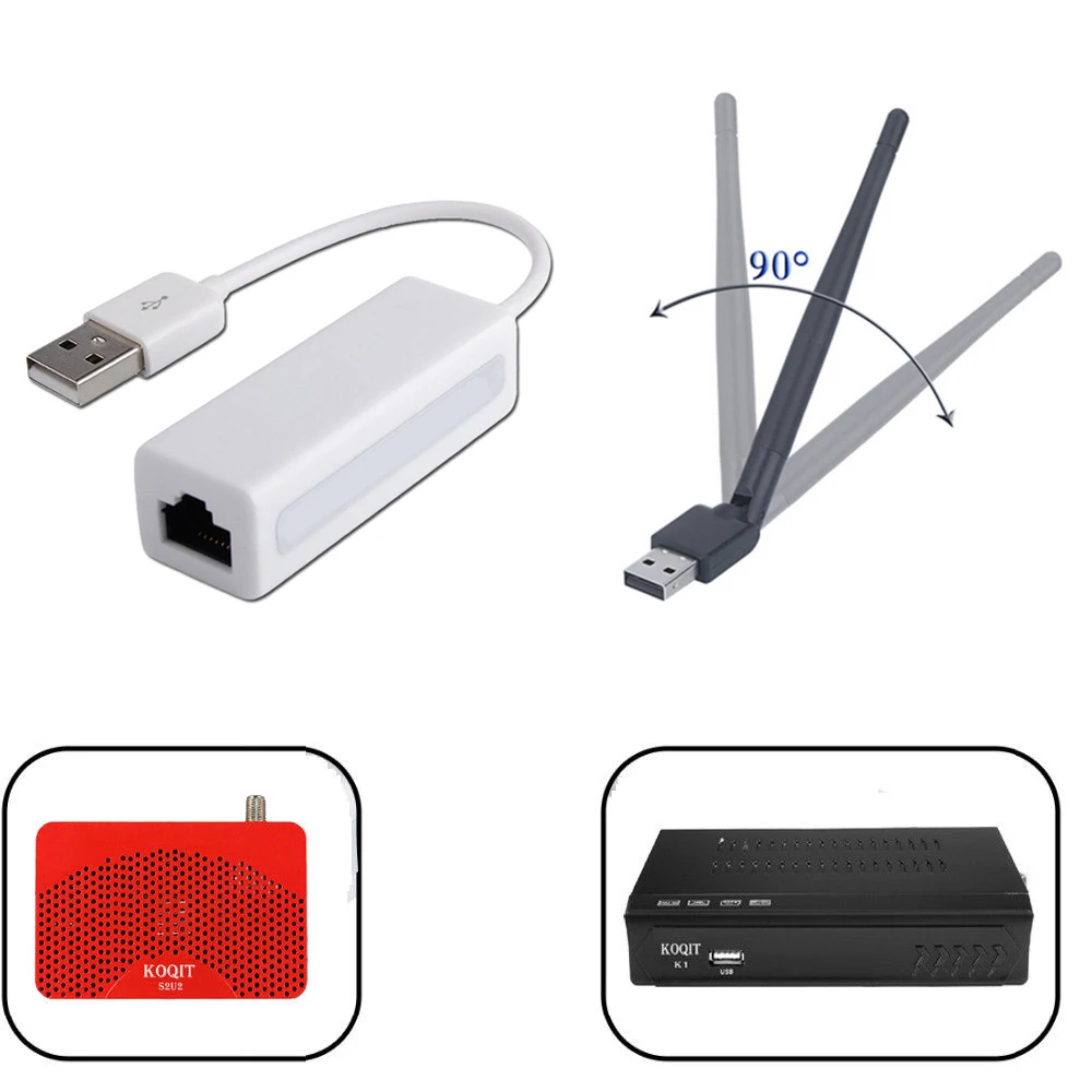 Беспроводной WiFi кабель USB для RJ45 Lan Ethernet Koqit K1 U2 сетевой адаптер DVB-S2 спутниковый ресивер Youtube IP tv цифровая ТВ коробка