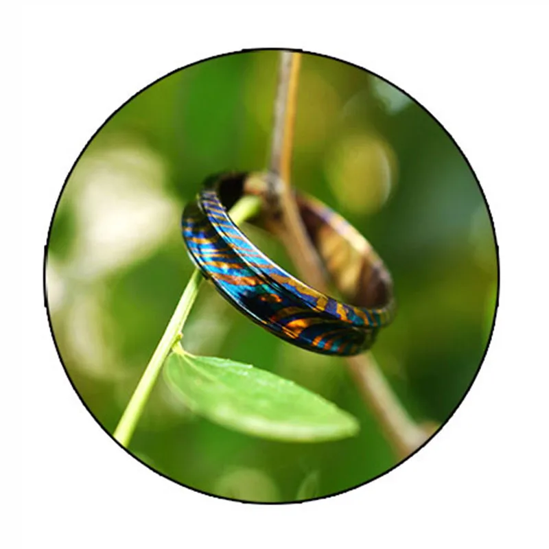 

EDC Titanium Alloy Damascus Ring Exquisite Blue High-end Metal Scratch-resistant Wear-resistant Rust-proof Ring Pendant Couples