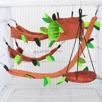 

5Pcs Cute Small Pet Cage Sugar Glider Hedgehog Hamster Tunnel Squirrel Swing Hanging Bed Plush Nest Hammock