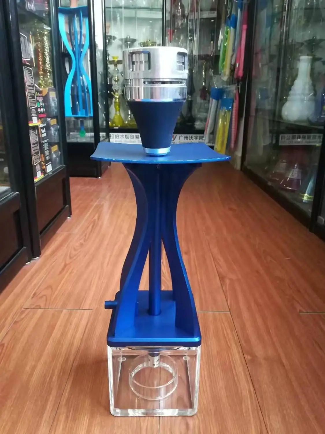 blue with kaloud Электрический светодиодный светильник для кальяна, акриловая пластиковая кубическая ваза, алюминиевая головка для чаши sheesha, роскошный кальян для дома или бара - Цвет: blue with kaloud
