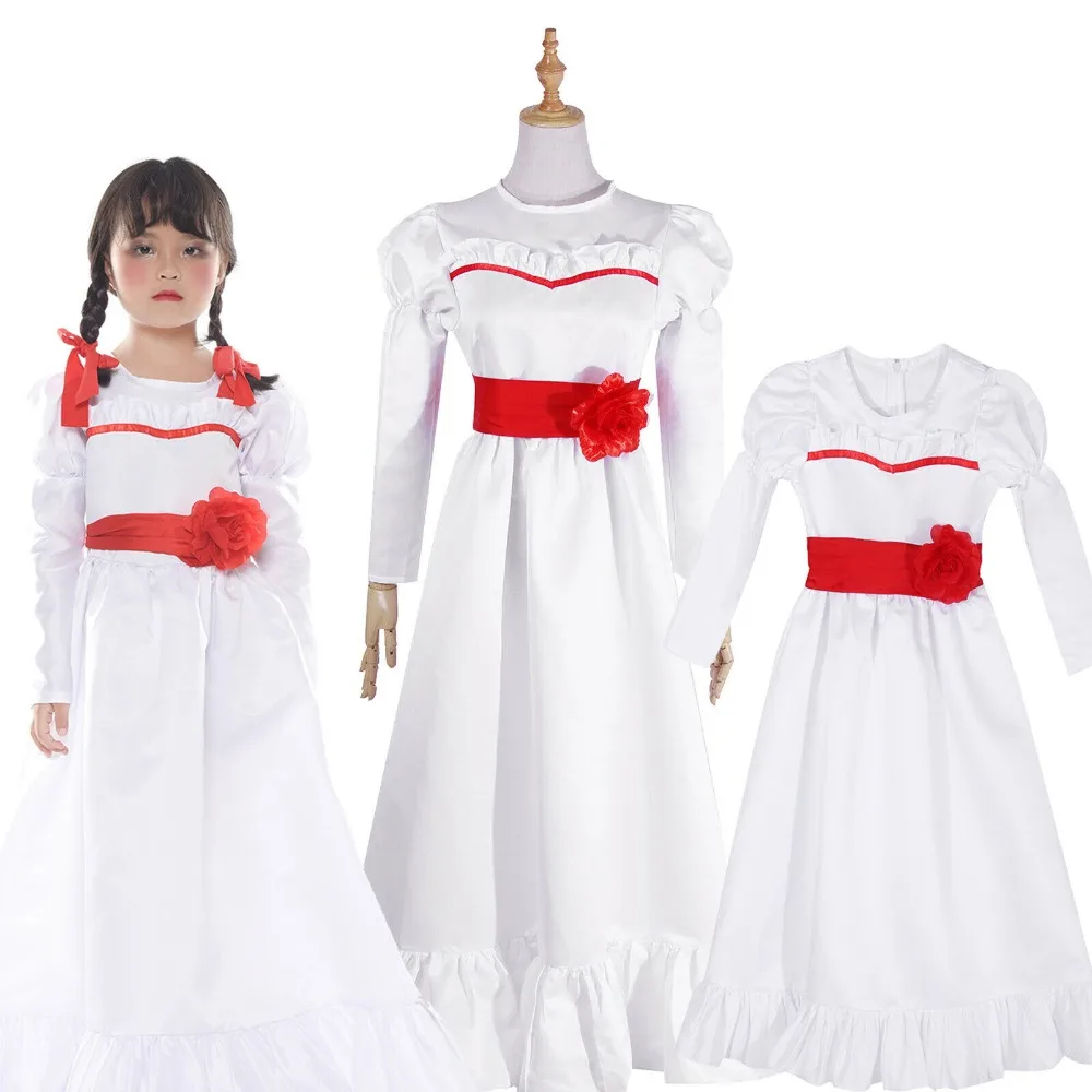 Женский карнавальный костюм для девочек, костюм невесты Чаки ConjingDoll Annabelle, белая юбка, вечерние юбка для выступления на Хэллоуин, фильм ужасов
