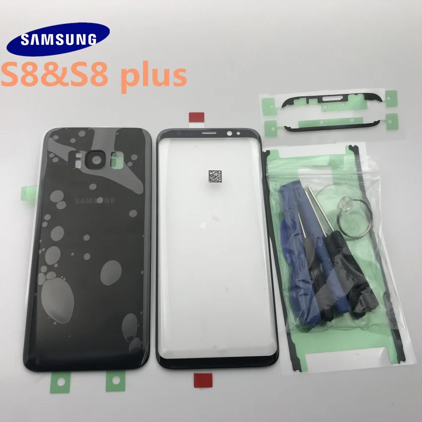 Samsung Galaxy S8 G950 G950F S8+ plus G955 G955F Задняя стеклянная крышка Крышка батарейного отсека дверь с объективом камеры+ передняя стеклянная линза