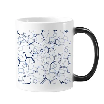 

Abstract Blue Chemical Molecular Structure Illustration Morphing Heat Sensitive Changing Color Mug Cup With Handles 350 ml