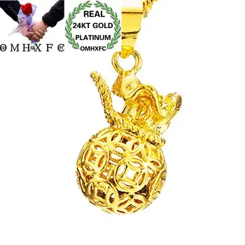 

OMHXFC Wholesale European Fashion Woman Unisex Party Birthday Wedding Gift Hollow Lucky Bag 24KT Real Gold Charm Pendant PN185