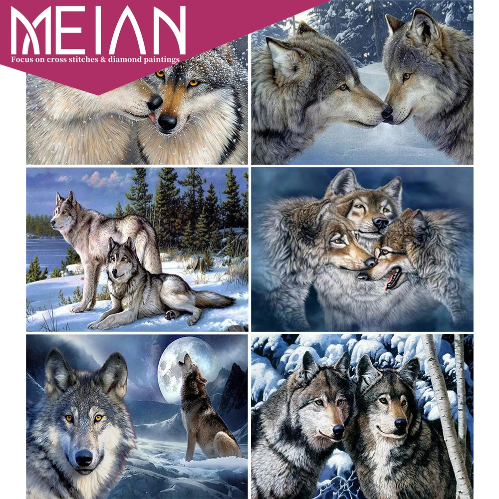 2020 алмазная живопись MEIAN Wolf 5D сделай сам вышивка волком снегом с животными полная круглая мозаика домашний