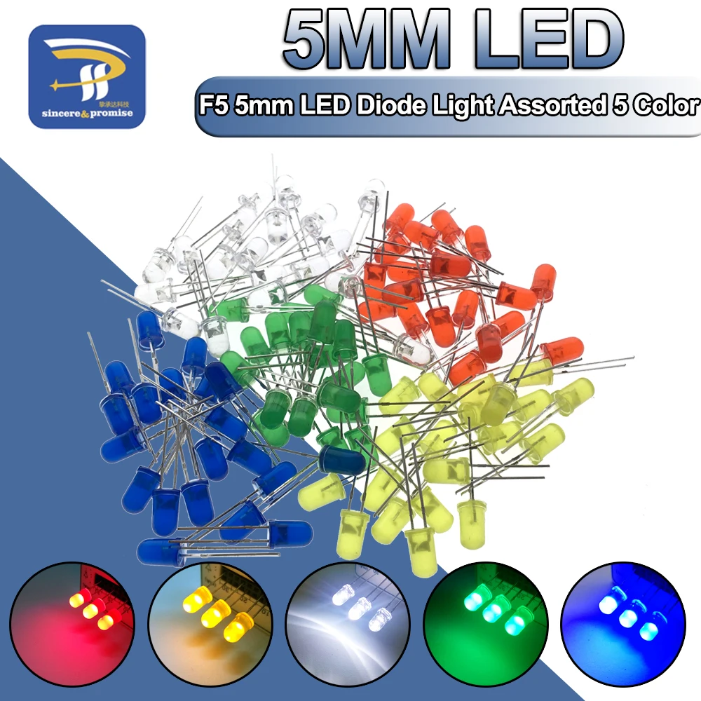 LOSCATO 200 Pieces LED Emitting Diodes Assortment Kit Bulb LED Lamp White//Red//Yellow//Green//Blue 3mm//5mm
