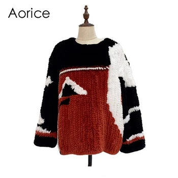 

Aorice CT934 women knitted Real rabbit fur coat jacket overcoat O collar lady fashion winter warm genuine fur coat outwear