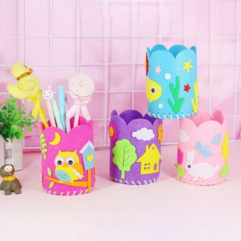 

DIY Pencil Holder Kids Educational Craft Tangram Block Kit Cute Handmade Duckling Rabbit Owl Pen Container Childs Craft Toy Kits