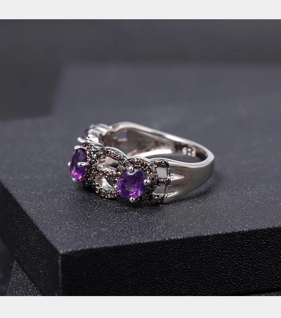 GEM'S балетное 925 пробы, Серебряное модное кольцо, 1.30Ct, натуральный аметист, кольца для женщин, свадебное ювелирное изделие