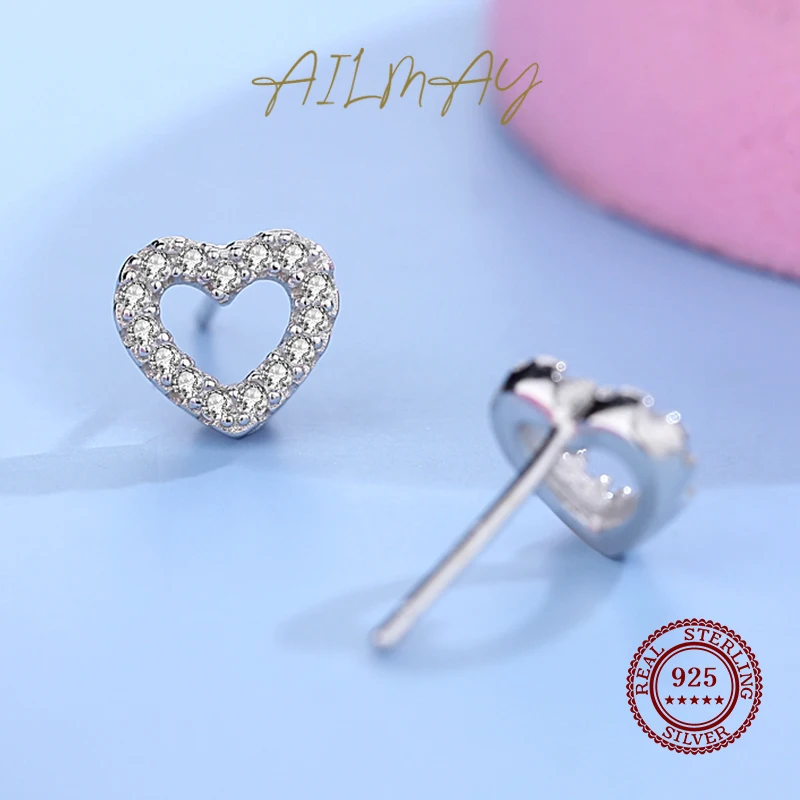 925 Sterling Silver Solid Ladies Girls Love Heart Crystal Ear Post Stud Earrings - Made In AU
