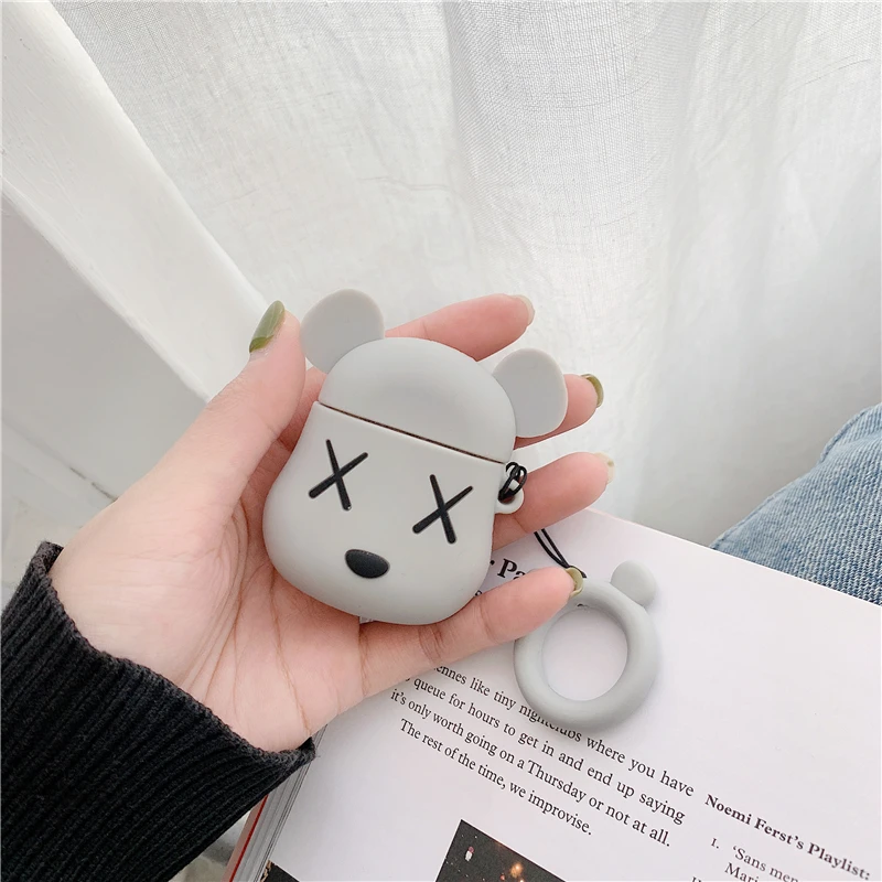 Grayviolent bear Для AirPods чехол с милым мультяшным забавным медведем беспроводной Bluetooth наушники Мягкий силиконовый чехол для Airpods 2 чехол s Funda - Цвет: Grayviolent bear