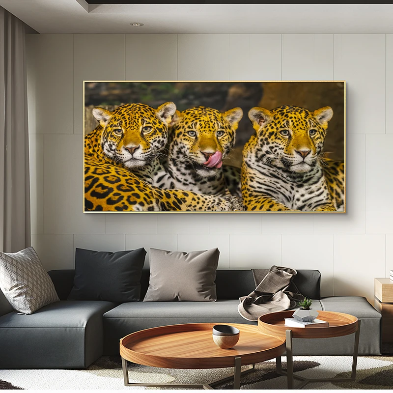 Affiches et imprimés de famille jaguar sur toile, peinture d'animaux  sauvages, décoration murale - AliExpress
