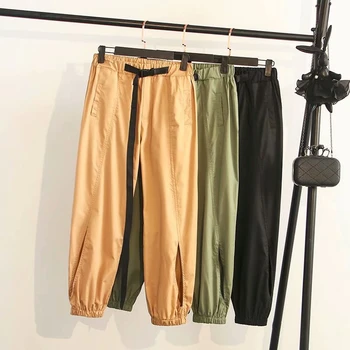 

Plus Size Women Elastic Waist Solid Ankle Pants Casual Spring Summer Cotton Trousers