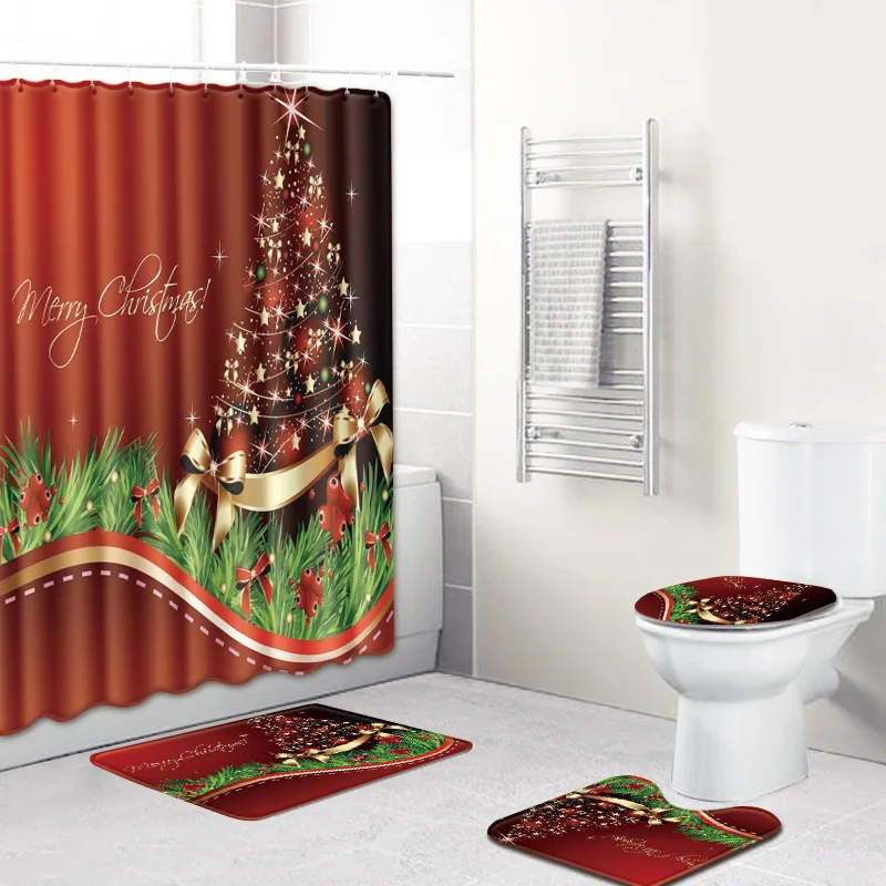 4 шт./компл. ванная комната с Рождеством Декор-нескользящая стойка для тряпок крышка унитаза коврик для ванной Водонепроницаемый полиэстер занавеска для душа