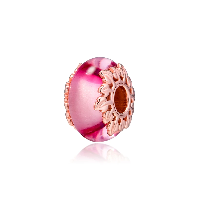 Pink Murano Glass Beads Jewelry 2019 New Rose Golden Leaves Charm Beads for Charms Bracelets DIY Women Beads for Jewelry Making 3