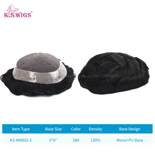 Clearance Multiple Base Men's Wig Indian Human Hair Toupee Density Durable Capillary Prosthesis Hair Replacement Systems KS-MN820-3-6X8