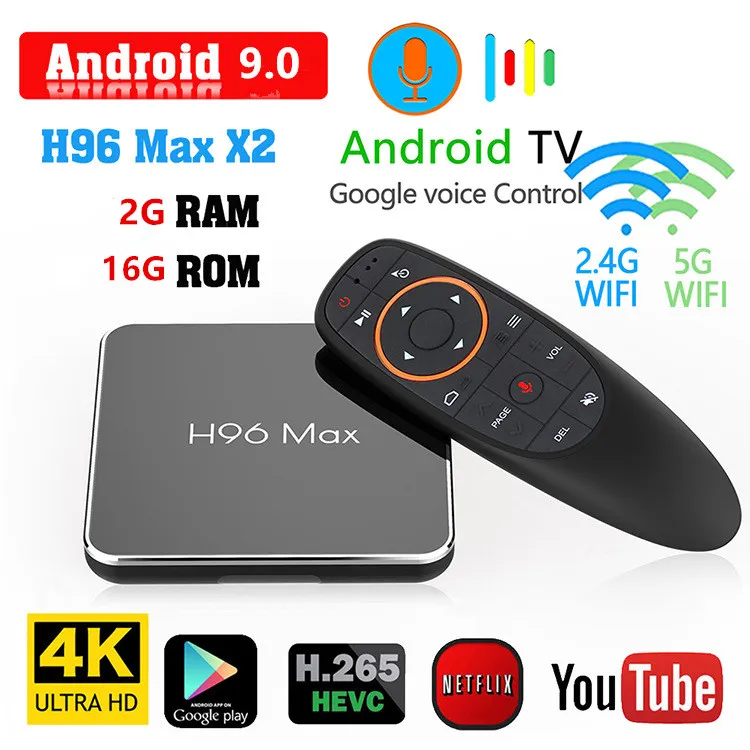 H96 MAX X2 4K медиаплеер H.265 Amlogic S905X2 Android tv Box Android 9,0 Mart телеприставка для IP ТВ Поддержка голосового управления - Цвет: STB.16GS905X2-V.BK