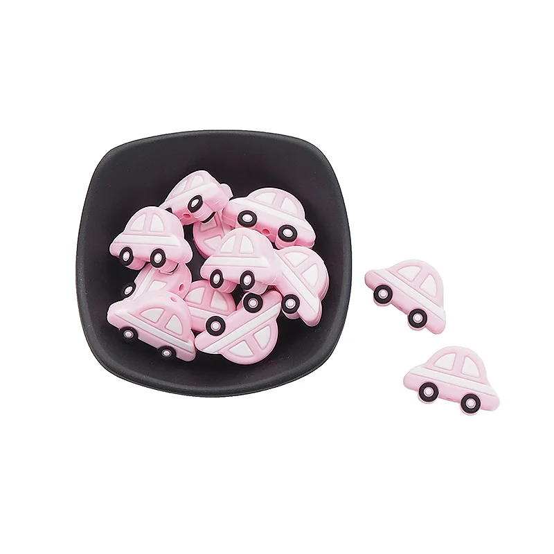 Chenkai 10 шт силиконовые бусины в виде автомобилей детские милые Прорезыватели для зубов Красочные уход за полостью рта для новорожденных DIY Подвеска-прорезыватель для душа подарок - Цвет: Pink