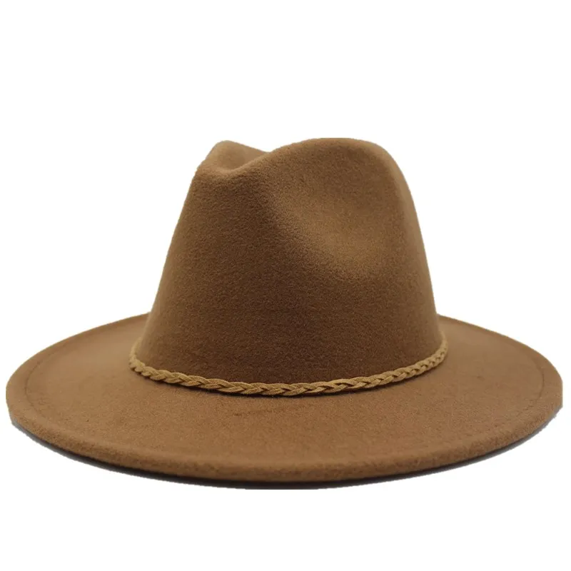 Seioum шерстяная шляпа Fedora с лентой джентльмен элегантный Леди Зима Осень широкий джазования с полями церкви Панама сомбреро