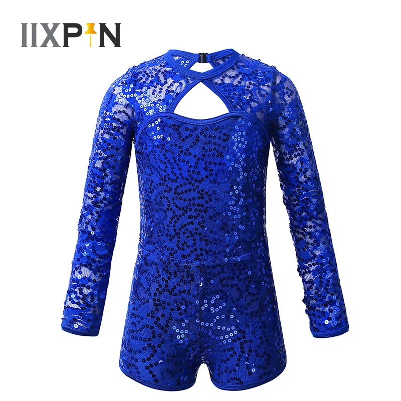 

Ballet Leotard Girls Biketard Shiny Sequin Costume Kids Long Sleeves Keyhole Back Ballet Dance Gymnastics Leotard Jumpsuit 2020
