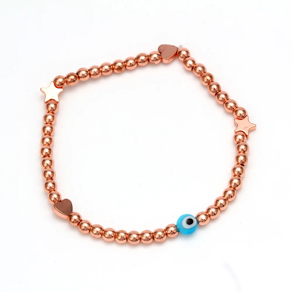 Light Blue Lucky Eye Star Heart Evil Eye Charm Beads Bracelet Adjustable Blue Eye Strand Bracelet Handmade Jewelry for Women Female EY6388 - Окраска металла: Light Blue