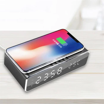 

LED Alarm Clock Electric Digital Thermometer Display Desktop Digital Clock 3 Levels Dimmable Screen Wireless Phone Charger Data
