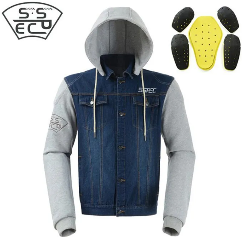 SSPEC Motorcycle Jacket Men Moto Jacket Denim Jacket Motocross Motorbiker Riding Jackets Body Armor Hoodies Moto Protection