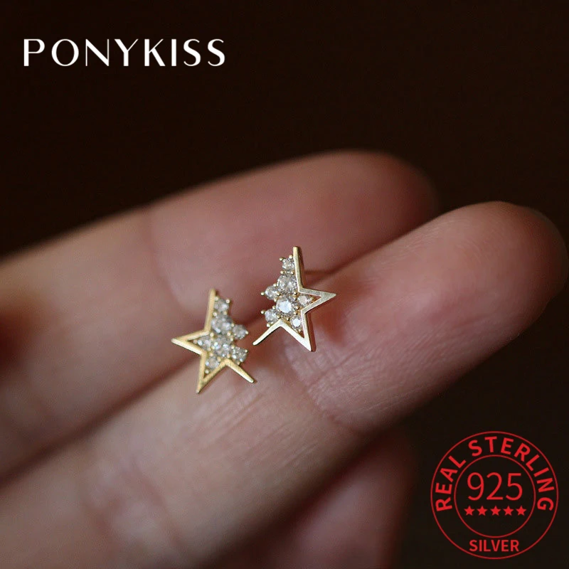 

PONYKISS Trendy 925 Sterling Silver Star Zircon 14K Gold Stud Earrings For Women Romantic Fine Jewelry Girls Gift Drop Shipping