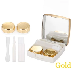 Travel-Friendly Square Contact Lens Case - Stylish Solid Color Container and Holder (Gold 2)