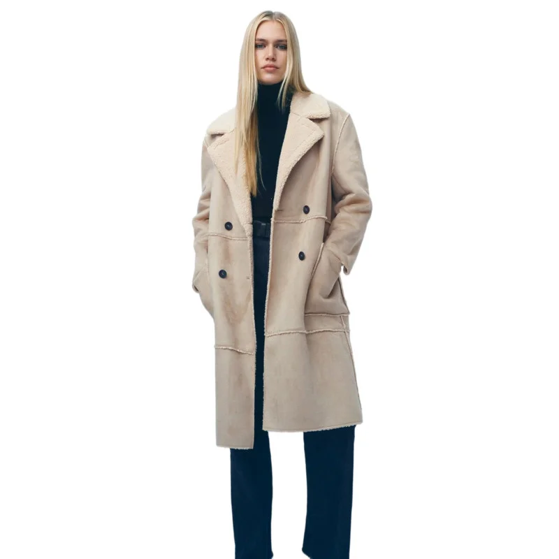 

2022 New Winter Lamb Fur Coat Women New Warm Suede Long Sleeve Parka Cashmere Thick Faux Leather Jacket Outerwear