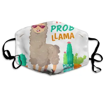

Swono Mask Alpaca,Cool Cartoon Doodle Alpaca with Quote No Prob Llama Polyester Anti Dust Face Mask-Washable and Reusable Mask