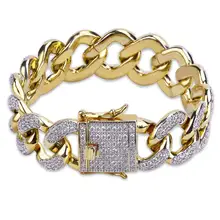 18mm Hip Hop AAA+ CZ Zircon Paved Ice Out Bling Gold Color Round Cuban Miami Curb Link Chain Bracelets for Men Rapper Jewelry